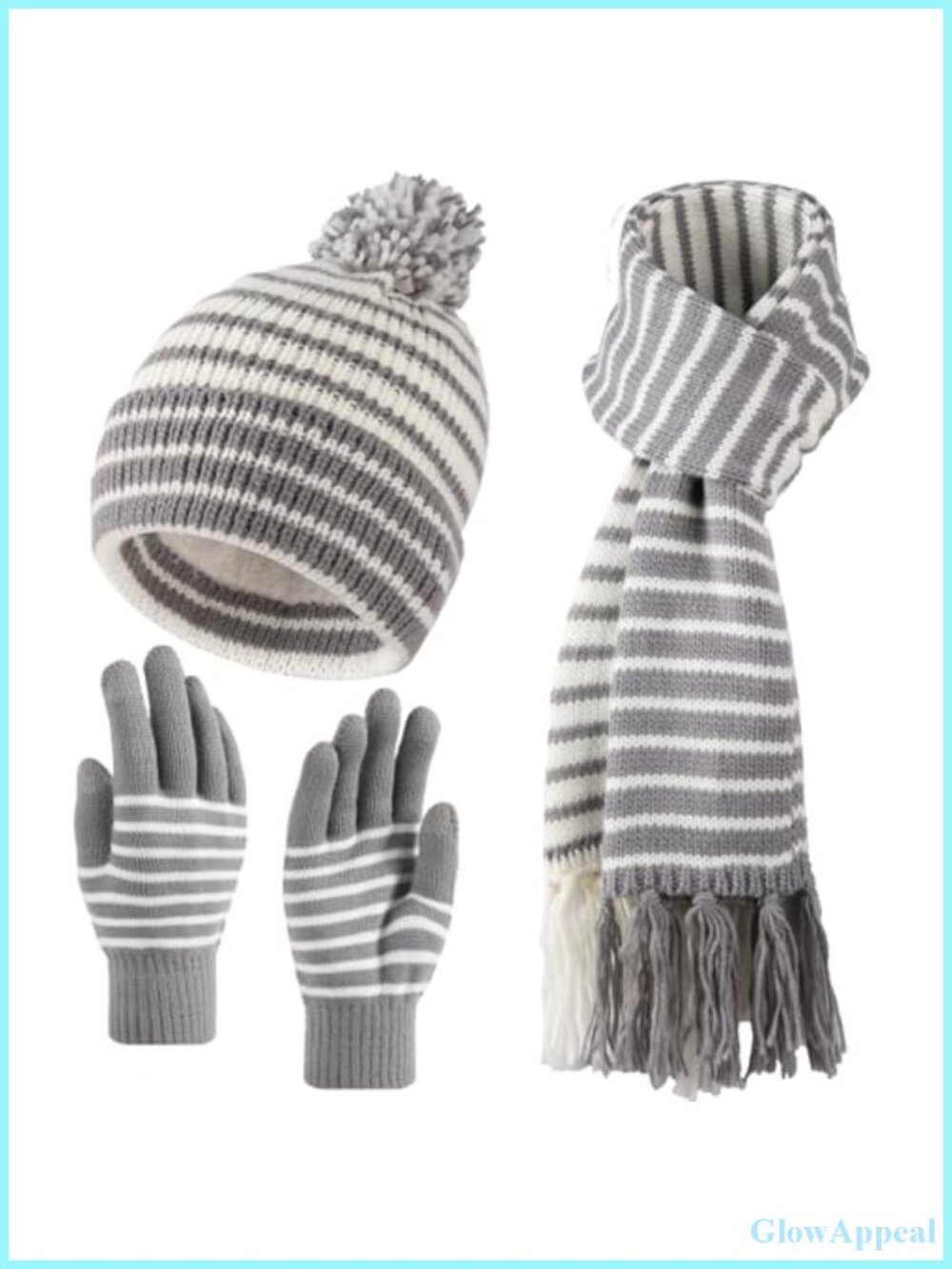 Acrylic Winter Hat Scarf Gloves Set for Women Touchscreen Knit Pompom Beanie